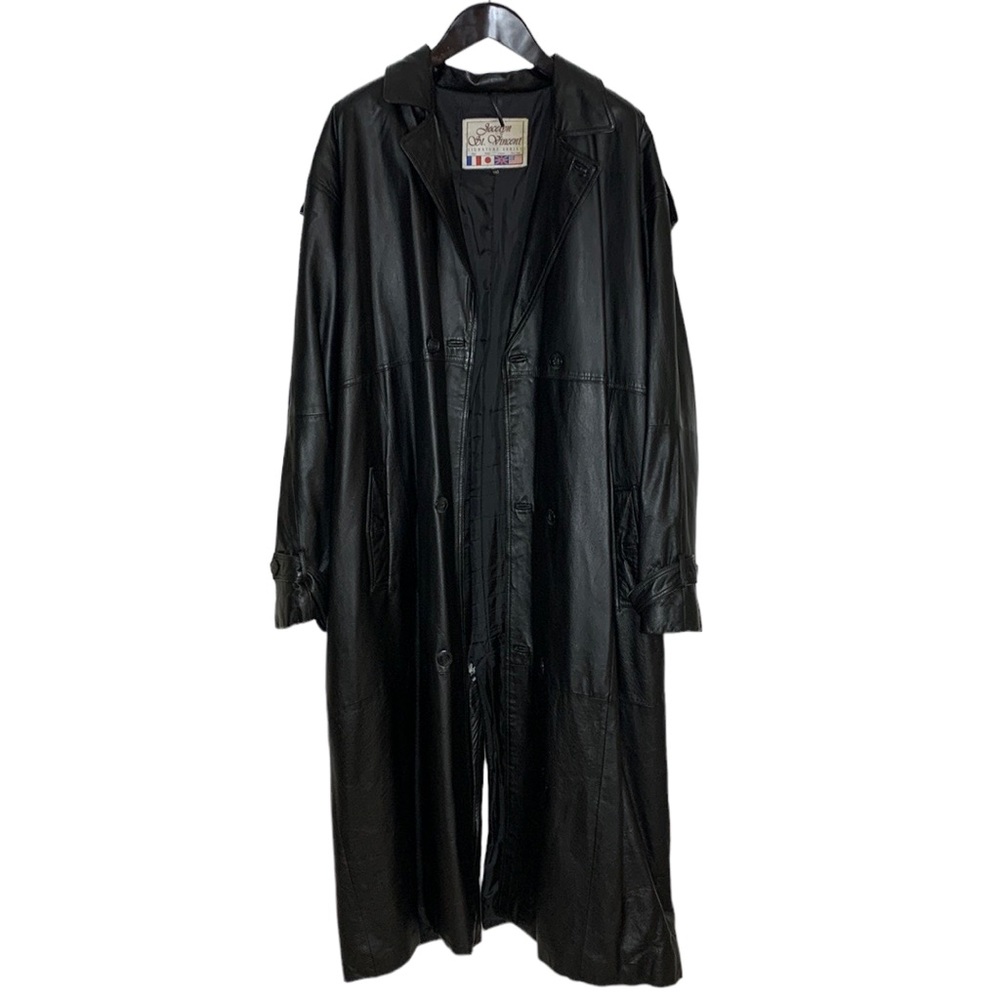 Jocelyn St Vincent signature series black leather trench coat size 2XLT